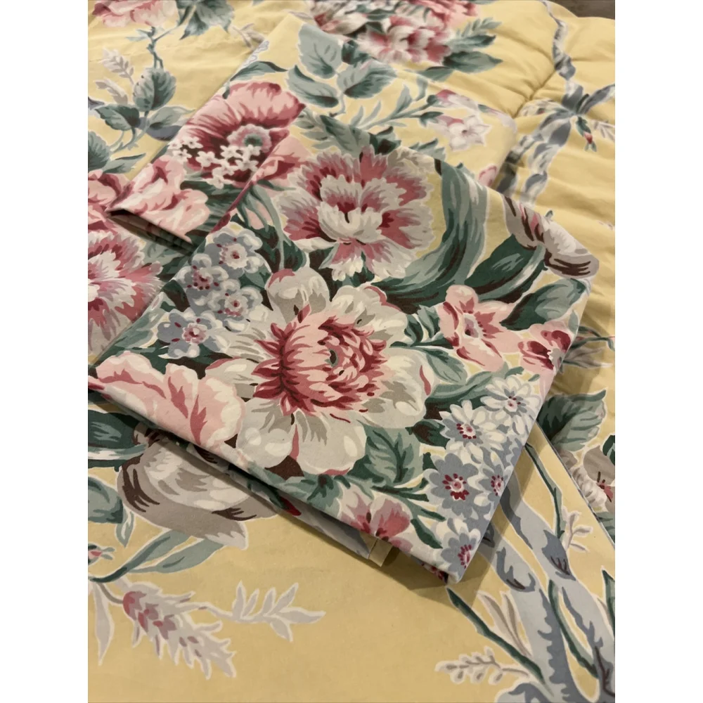 Ralph Lauren Evelyn Yellow Floral Queen Comforter & Flat Sheet USA Rare Vintage